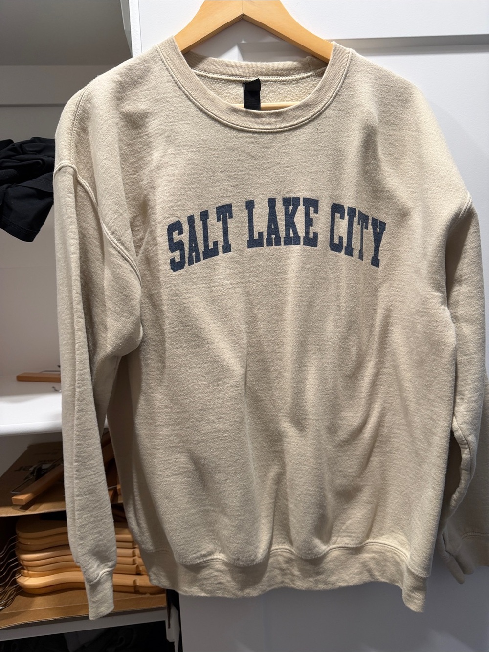 Gildan Cream Crewneck Sweatshirt with Blue 'Salt Lake City' Arch